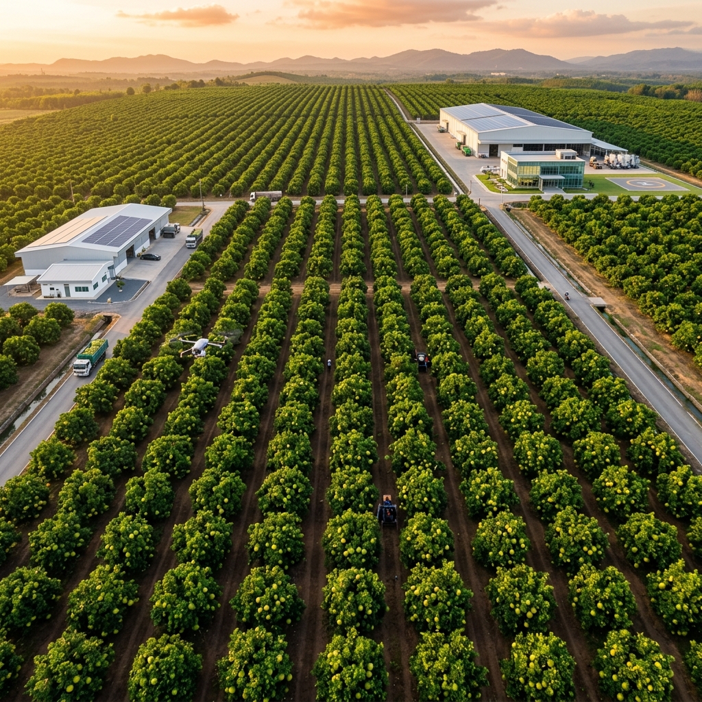 Lush pomelo orchard from above